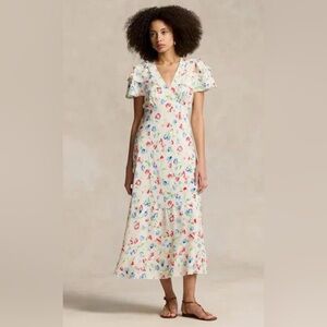Ralph Lauren Floral Silk Crepe Midi Dress Vintage Daisy 4 $498